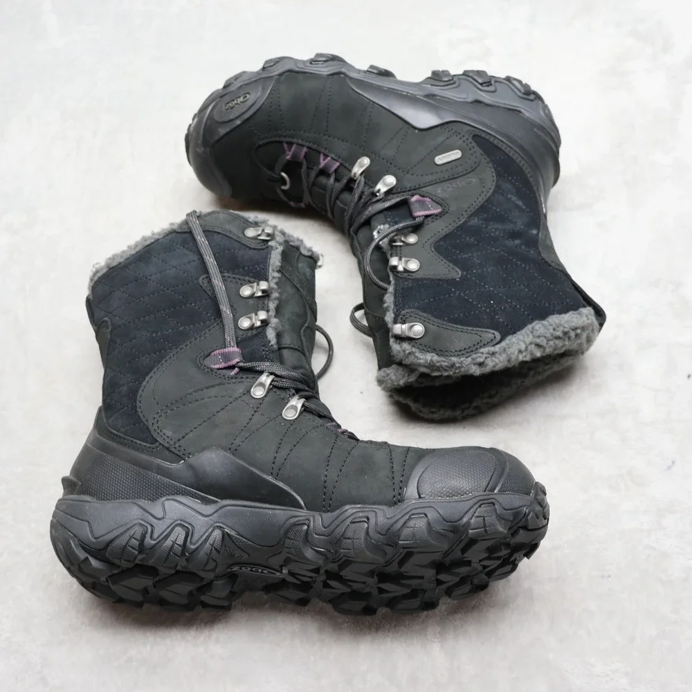 Oboz Womens 9.5W Hiking Boots Black Bridger 9 B-Dry Waterproof Faux Fur 80302